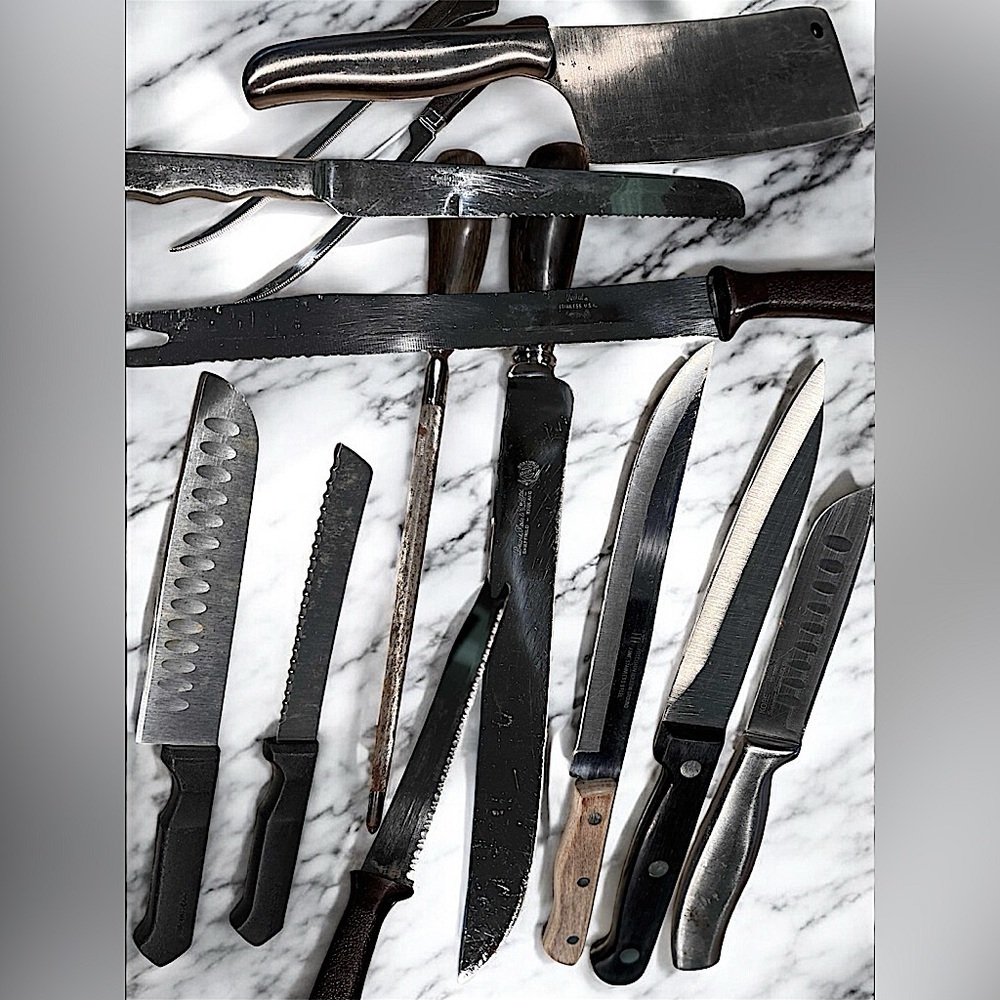 13pc gourmet knife set stainless steel & some wooden handles sharp knife’s
